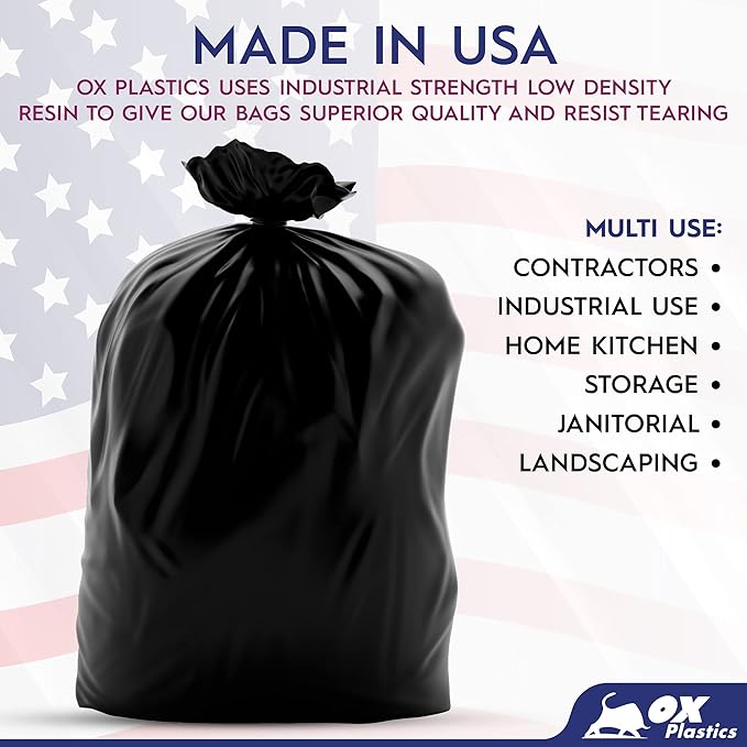 55-60 Gallon 2.5mil Extra Heavy Duty Contractor Garbage Bags, Puncture-Resistant, Made in USA, 48 x 50 (Black, 50 Count)