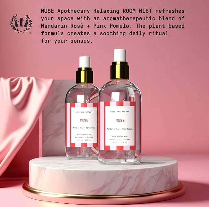 Muse Apothecary Room Ritual - Aromatic and Relaxing Room Mist, 8 oz, Infused with Natural Essential Oils - Great Valentine's Day Gift - Mandarin Rosè + Pink Pomelo