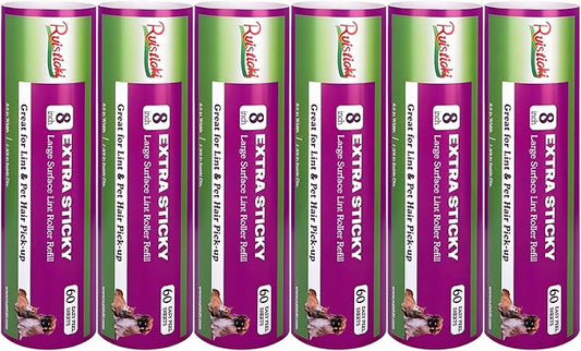 8 inch Large Surface Roller Refill Compatible with Scotch-Brite Pet Hair Pickup Extra Sticky Large Lint Roller Replacement 60 Easy-Tear Adhesive Sheets per Refill Pack of 6 Rolls 360 Sheets Total