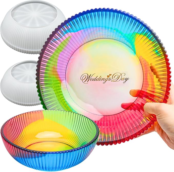 Large Resin Molds Silicone 10" 8'' Round Striped Deep Bowl Epoxy Resin Casting Mold 2 Pack Concrete Cement Mould for DIY Planter Jewelry Storage Container Makeup Organizer Candle Vessel Art Craft Mold