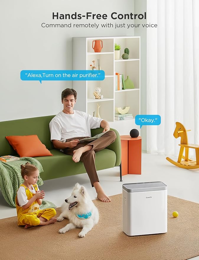 GoveeLife Smart Air Purifier for Home Large Rooms, Covers up to 1046 ft², PM2.5 Monitor, Sleep Mode, 3-in-1 Filter Air Purifier with App and Alexa Control for Pet Hair, Odors, Pollen and Smoke