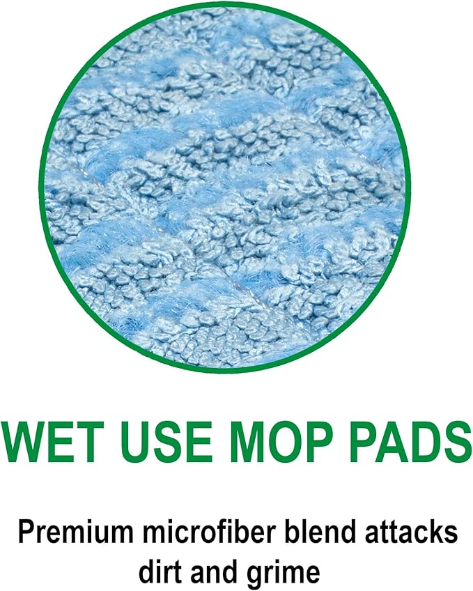 CleanAide Twist Yarn Microfiber Flat Mop Pad with Scrub Strips, Reusable Washable Wet & Dry for Dust, Dirt & Grime, Extra Absorbent, Hook and Loop Backing, Fits Standard 24 Inch Frames, Green