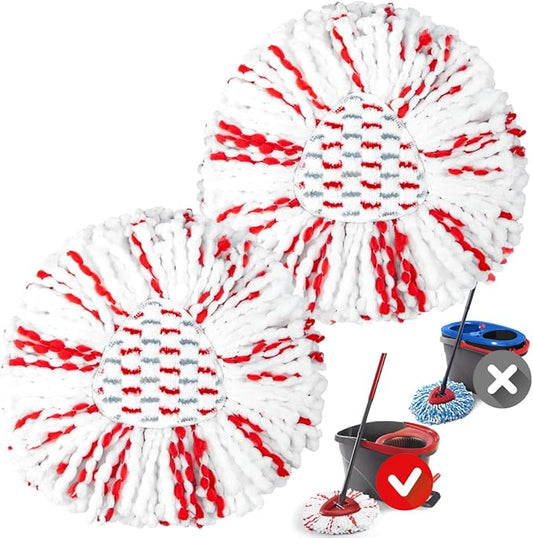 Spin Mop Heads Replacements Compatible with O Cedar Easy Wring 1-Tank System, 40% More Cleaning Power Mop Replace Head, Deep Cleaning Mop Refills, 2 Packs