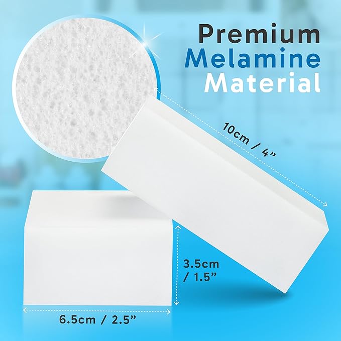 (100 Pack) Extra Large Eraser Sponge - Extra Thick, Long Lasting, Premium Melamine Sponges in Bulk - Multi Surface Power Scrubber Foam Cleaning Pads - Bathtub, Floor, Baseboard, Bathroom, Wall Cleaner