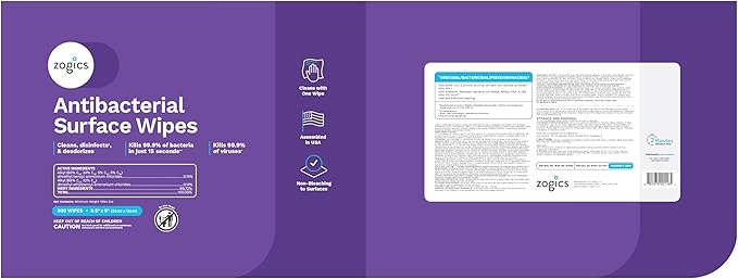 Zogics Antibacterial Disinfecting Wipes – For Sanitizing and Cleaning Surfaces and Equipment, EPA Registered Antibacterial Cleaning Wipes (1 Roll of 800)