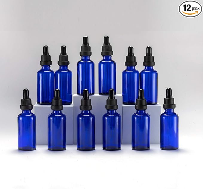 YIZHAO Blue Glass Dropper Bottle 2oz, Tincture Bottles with Glass Dropper, for Essential Oils, Aromatherapy, Cosmetic, Laboratory, Pharmacy, Liquids, Travel –12 Pcs