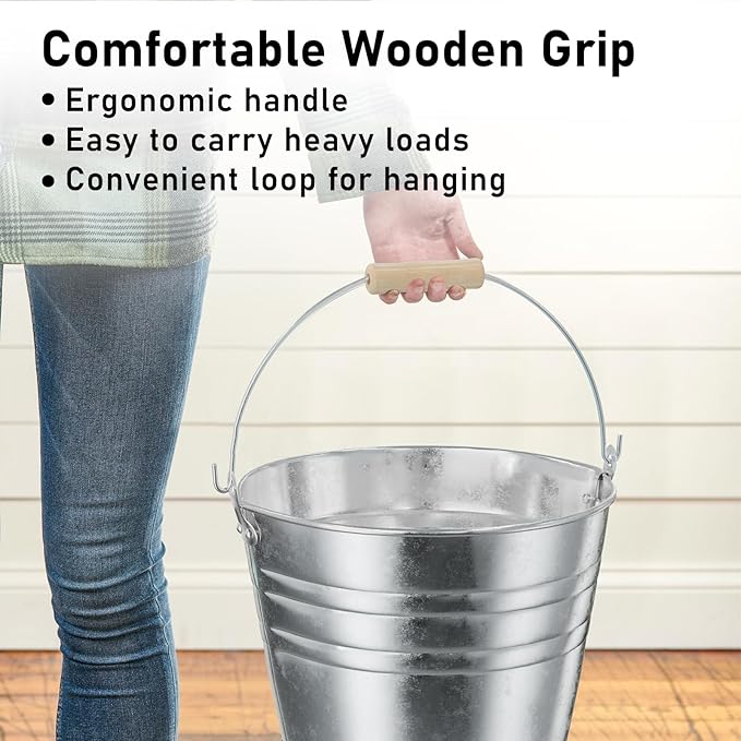 4 Gallon Galvanized Ice Bucket - Large Rustproof Metal Bucket Drink Tub with Wood Handles - 13" Beverage Bucket for Party BBQ Wedding Home Décor & Storage - 13"L x 13"W x 12"H - 4 Pack
