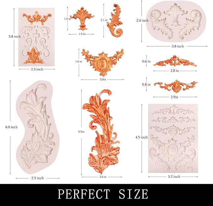 Baroque Feather Chocolate Molds Silicone, Scroll Relief Border Fondant Molds, for Wedding Party Cake Decoration, Cupcake Toppers, Sugar Craft Gum Paste Polymer Clay Pie Candy