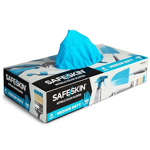 SAFESKIN Nitrile Disposable Gloves, Medium Duty, Medium Size, Powder-Free - For Food Handling, First Aid, Cleaning, Gardening, Crafting - Exam Gloves, 100-Count