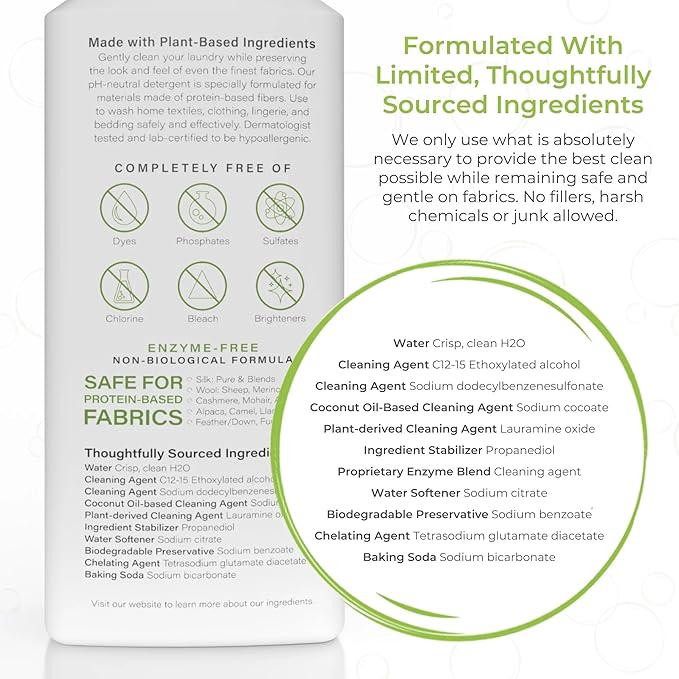 Heritage Park Silk & Wool Fragrance Free, Hypoallergenic, pH-Neutral Laundry Detergent – Dermatologist-tested, Sensitive Skin-Friendly, Enzyme-Free, Concentrated Up to 64 loads (32 fl oz)