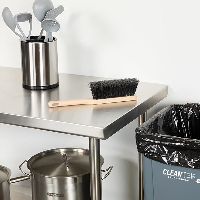 Restaurantware-Clean Tek Professional 13.78 Inch Counter Brush, 1 Heavy-Duty Hand Broom Brush - Flagged Bristles, Ergonomic Handle, Beige Plastic Cleaning Scrub, for Sweeping, Dusting, Woodworking
