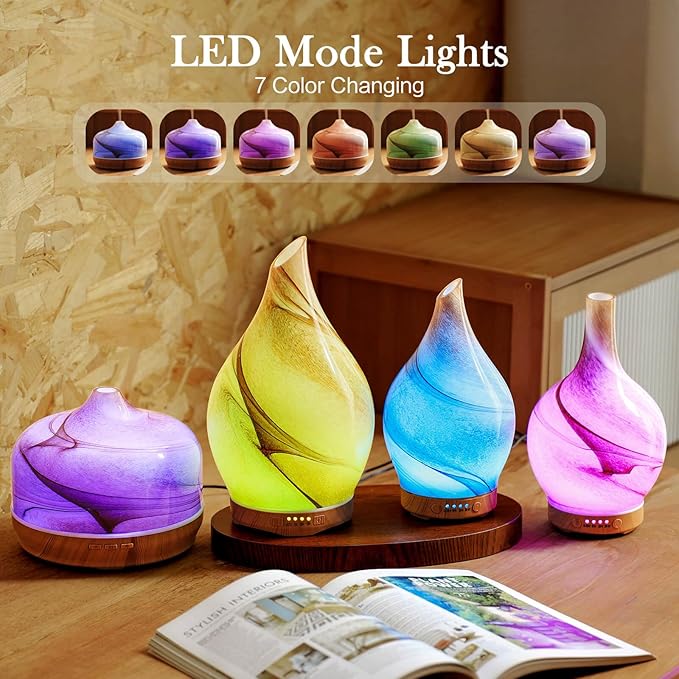 Porseme 500ml Essential Oil Diffuser, Aroma Ultrasonic Humidifier with Remote Control, BPA Free, Auto Shut-Off, Timer Setting for Large Room Sleeping Yoga