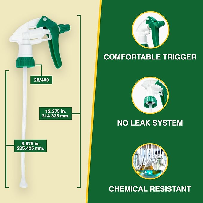 Heluva Green Spray Bottle Nozzle Replacement, Bottle Tops Only - Sprayer Nozzle Triggers for Heavy Duty, Commercial, Home Cleaning Solutions - Fits 8,16,24,32 oz Plastic & Glass Bottles, Green 6 Pack
