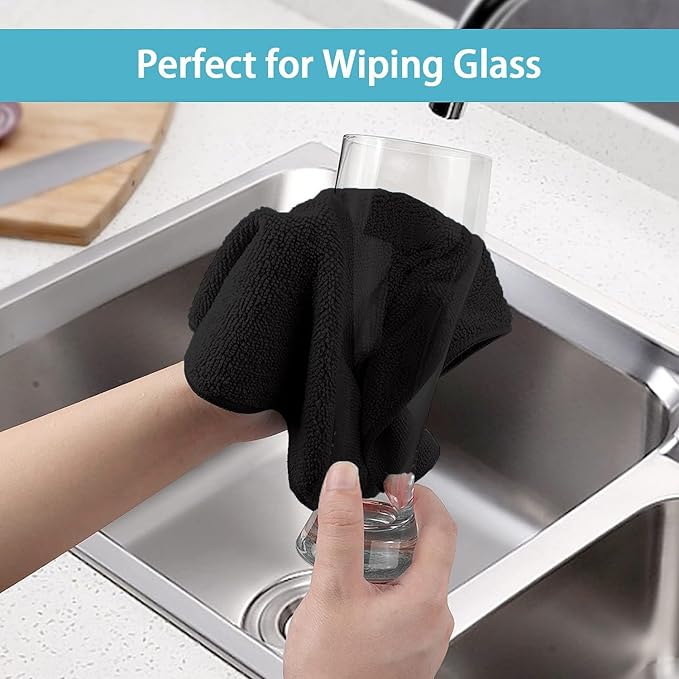 HOMEXCEL Black Microfiber Cleaning Cloth, 50 Pack Cleaning Towels for Kitchen, Lint Free, Scratch-Free, Highly Absorbent, and Reusable Cleaning Rags for House, Window and Glass, Cars, 11.5 X11.5 inch