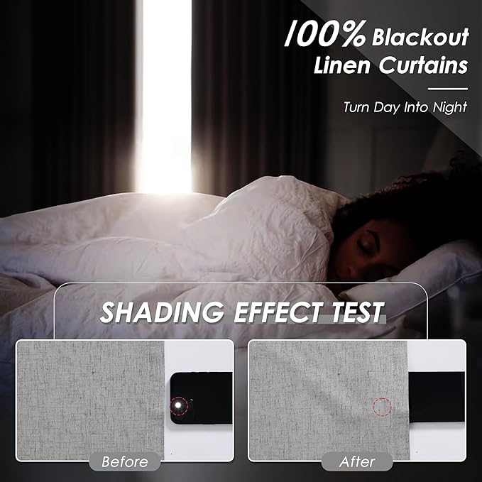 Full Black Out Charcoal Window Curtains Panels 102 Inches Long 2 Panels Set for Living Room Cotton Textured Long Blackout Curtain with Backing Thermal Insulated Drapes for Nursery Bedroom 52x102