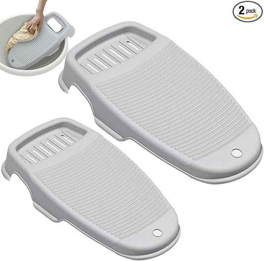 2 Pack Wash Board for Hand Washing Clothes, New Updated Washing Boards with Soap Holder and Non-slip Base, 2 Sizes Large Washboard for Laundry, Kitchen Sink (Grey)