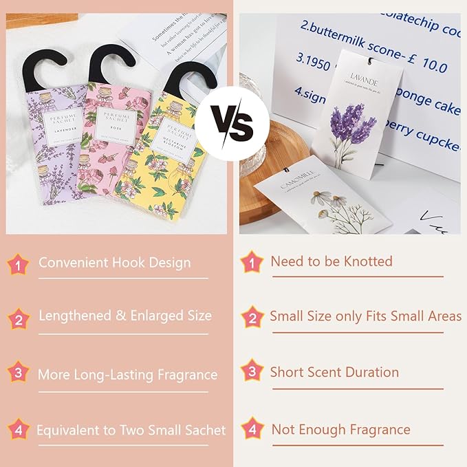ROSE COTTAGE Large 12 Packs Rose Hanging Closet Deodorizer Air Freshener Long Lasting Scented Sachets Smell Goods for House