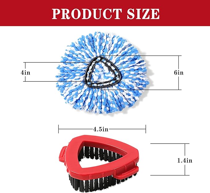 4 Pack Spin Mop Replacement Head for O-Ceda RinseClean 2 Tank System,Spin mop Scrub Brush,Microfiber Mop Refills, Machine Washable, Machine Washable for Bathroom,Kitchen,Tub and Tile (A)