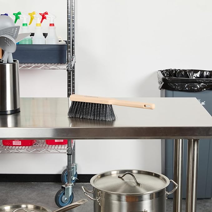 Restaurantware-Clean Tek Professional 13.78 Inch Counter Brush, 1 Heavy-Duty Hand Broom Brush - Flagged Bristles, Ergonomic Handle, Beige Plastic Cleaning Scrub, for Sweeping, Dusting, Woodworking
