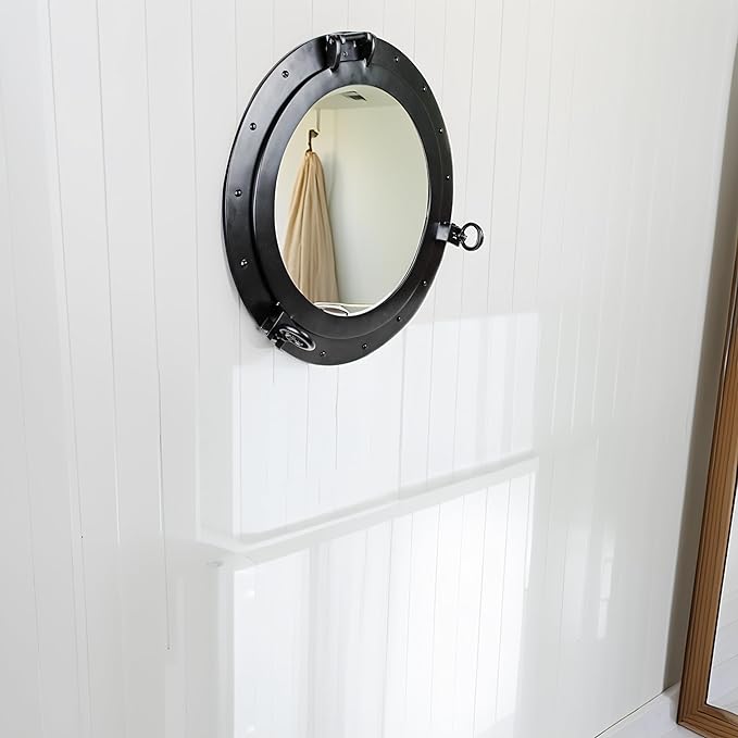Nagina International Premium Vintage Antique Rustic Polished Aluminium Black Porthole (17 Inches)