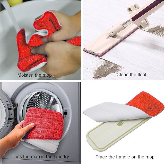 Microfiber Replacement Mop Pad, 18 x 6 Wet & Dry Home & Commercial Cleaning Refills, Reusable Floor Mop Pads, 6 Pack (Red)…