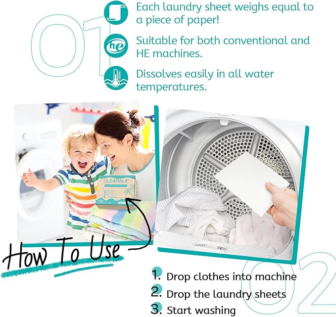 CLEARALIF Laundry Detergent Sheets, Fresh ocean, 160 Load, CLEARALIF Laundry Detergent Strips Eco Friendly & Hypoallergenic