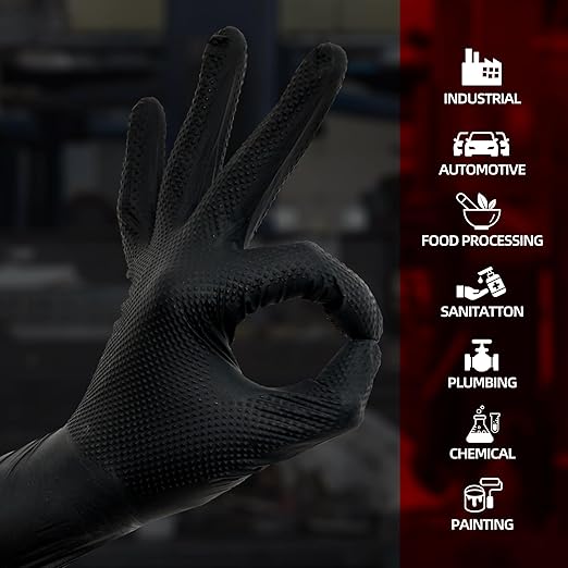 Jointown Basic Heavy Duty Nitrile Gloves, Mechanic Gloves 8 Mil Nitrile Disposable, with Raised Diamond Texture, Case of 1000, Black, XLarge