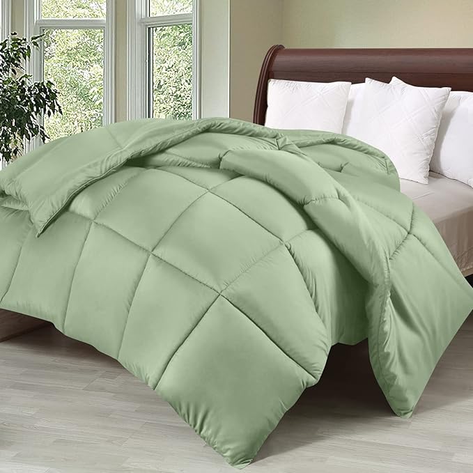 Utopia Bedding Comforter Duvet Insert, Quilted Comforter with Corner Tabs, Box Stitched Down Alternative Comforters King Size (Sage Green)