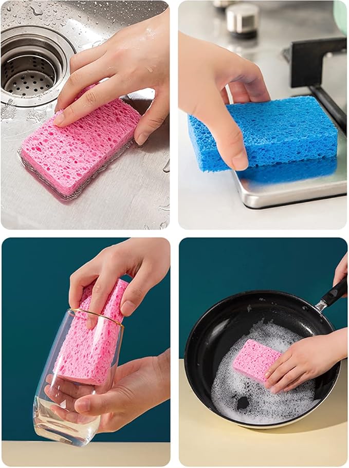 METUUTER 24-Count Cleaning Scrub Sponge- Compressed Cellulose Sponges Non-Scratch Natural Sponge for Kitchen Bathroom Cars, Funny Cut-Outs DIY for Kids