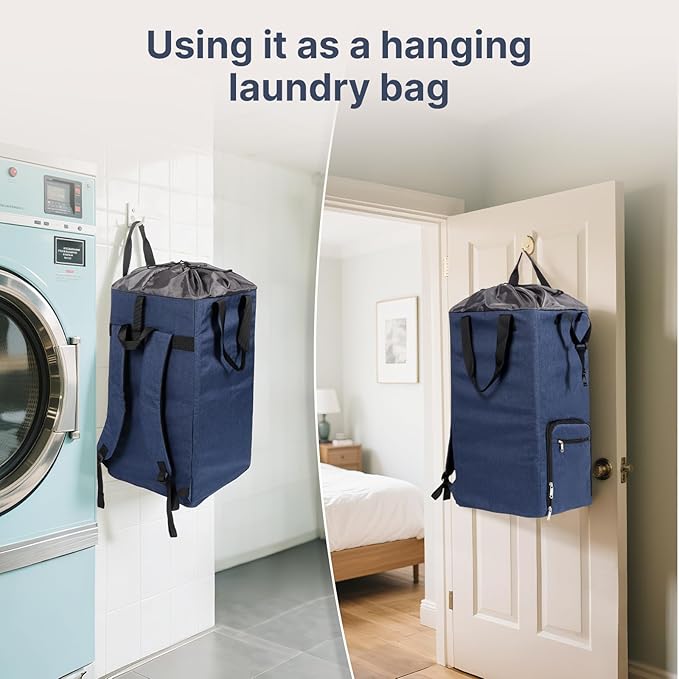Bukere Laundry Backpack for College Students Dorm Essentials, Extra Large 90L Hanging Bag with Adjustable Shoulder Straps, Portable Laundry Tote for Apartment, Laundromat, Travel