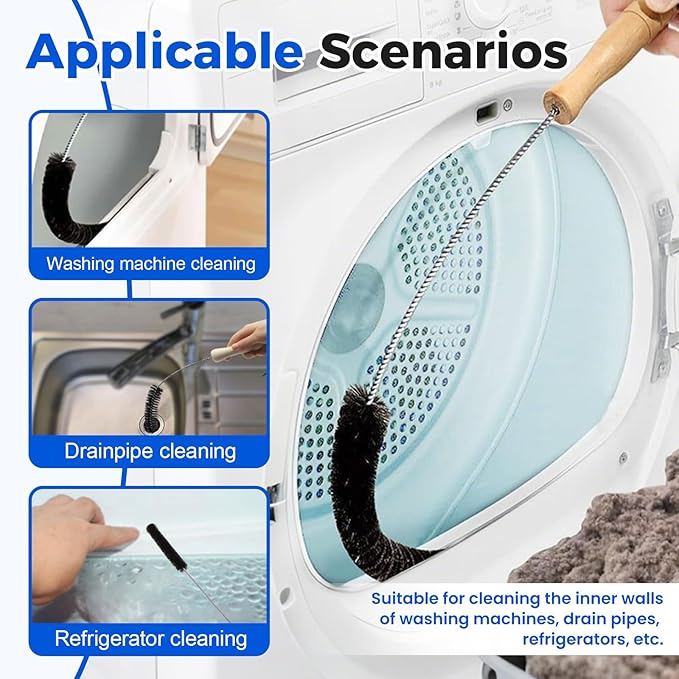 Washing Machine Pipe Cleaning Brush, 2026 New Dryer Vent Cleaner lint Brush, Premium Refrigerator Coil Cleaning Brush Flexible Dryer Lint Cleaner Brush for Home and Laundry Room Use (1)