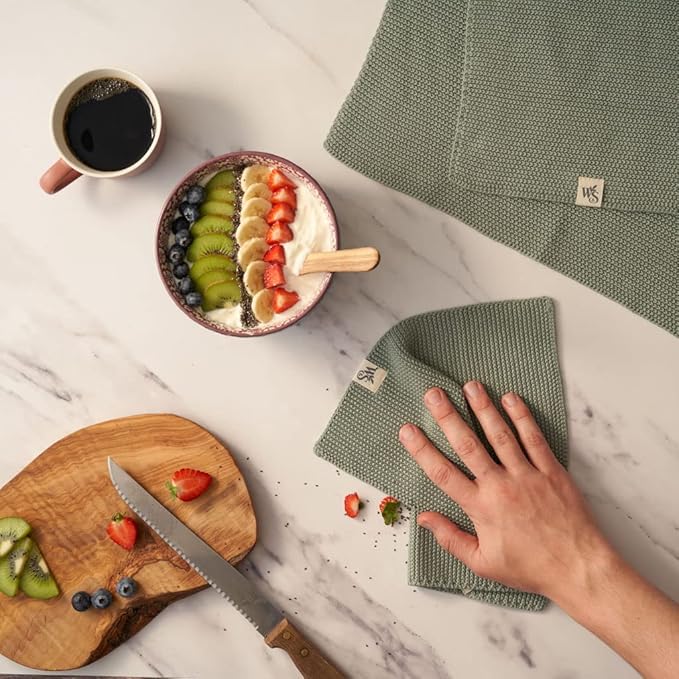 Wild & Stone | Organic Cotton Dish Cloth | Eco-Friendly Kitchen Cloth | Biodegradable & Compostable Cleaning Cloth | Moss Green