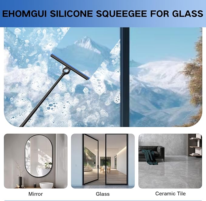 Squeegee for Window Cleaning, Shower Squeegee with Extension Pole, Telescopic Squeegee, Extendable Window Cleaner Tool for Car Windows, Tile Walls, Sliding Door, Shower Glass Door