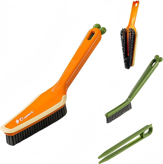 3 in 1 Detachable Household Cleaning Brush, Multifunctional Scrub Brush with Hard Bristle and Handle, Ideal Crevice Grout Scrubber Cleaner for Kitchen, Bathroom, Window, Shoes (Orange)
