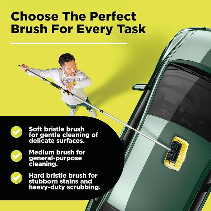 DOCA Scrub Brush 6-24 Ft with Long Handle Extension Pole - Outdoor Broom and Scrubbing Brush for House Floor, Deck, Patio, Car - Brush Set