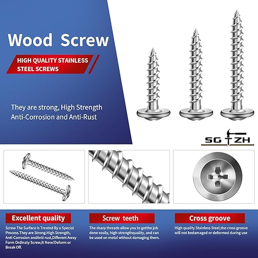 #8 x 1-1/4" Wood Screw 250Pcs 410 Stainless Steel Standard Thread Truss Head Fast Self Tapping by SG TZH