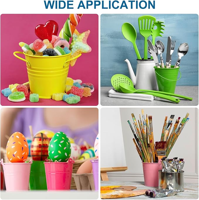 PATIKIL 5.9"x5.1" Small Metal Buckets with Handle, 6 Pcs Mini Galvanized Bucket Colorful Easter Buckets for Crafts Party Favors Decoration, Light Green
