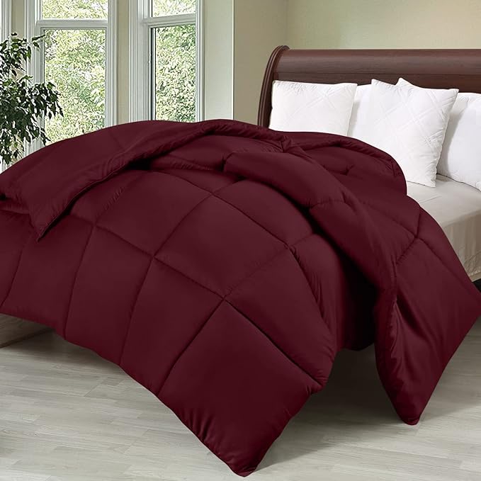 Utopia Bedding Comforter Duvet Insert, Quilted Comforter with Corner Tabs, Box Stitched Down Alternative Comforters Queen Size (Burgundy)