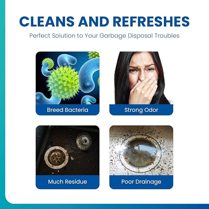 Maravello Garbage Disposal Cleaner and Deodorizer 28 Tablets Sink Foaming Garbage Disposer Freshener - Kitchen Drain Cleaning Pods with Apple Fresh Formula - 1 Year Supply