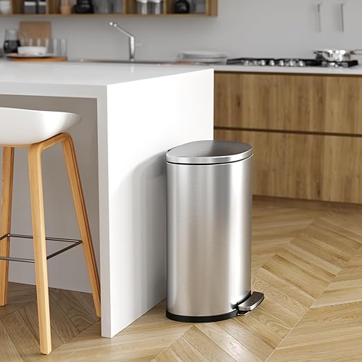 iTouchless SoftStep 13.2 Gallon Step Trash Can with Odor Filter, Stainless Steel 50 Liter Space-Saving Pedal Garbage Recycle Bin for Kitchen, Home, Office, Silent and Gentle Open, Semi-Round