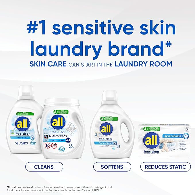all Unit Dose Laundry Detergent, Mighty Pacs, Sensitive Fresh, 60 Count