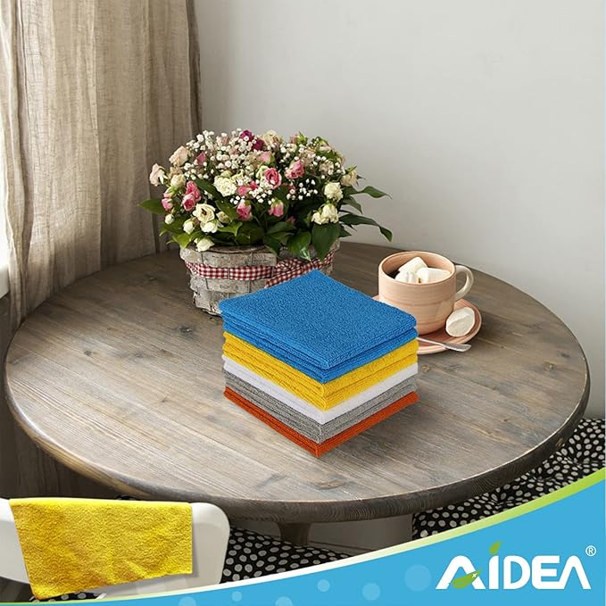 AIDEA Microfiber Cleaning Cloth 50PK, Dusting Cloth Drying Towel, All Purpose Soft Absorbent, Lint Free Rags, Streak Free Wash Cloth for House, Kitchen, Car, Window, 12"×12"