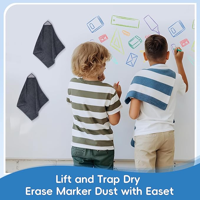 4 Pack Magnetic Microfiber Cleaning Cloth, Dry Erase Erasers Cleaner for Whiteboards, Blackboards, Chalkboards, Glassboards, Home, Office, School, Gray, 10'' x 9.25''