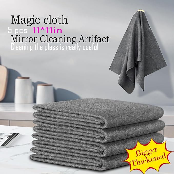 5 PCS 11×11 Inches New Real Magic Cloth Thickened Magic Cleaning Cloth Microfiber Magic Cleaning Cloth for Mirror, Glass, Window,Cars