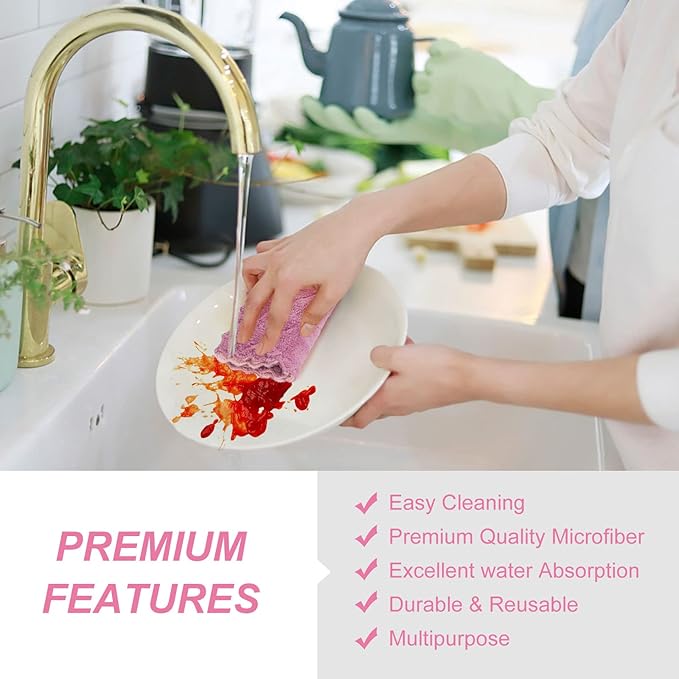 20 Packs Kitchen Cloth Dish Towels, Nonstick Oil Fast Drying Washcloths, Premium Dish Cloths for Kitchen, Car, Bathroom Cleaning, Reusable Highly Absorbent Cleaning Clothes, Mix-Colors