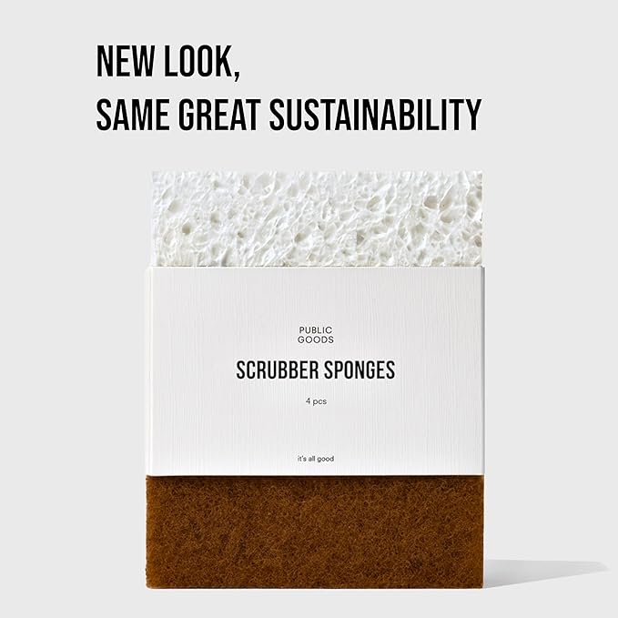 Public Goods Scrubber Sponge | Cleaning & Scrubbing Sponges for Dishes & Kitchen Sink | Natural, Plant-Based Sponges | Pack of 4