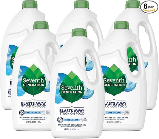 Seventh Generation Dishwasher Detergent Gel for Sparkling Dishes Free & Clear Fragrance Free 42 oz, Pack of 6