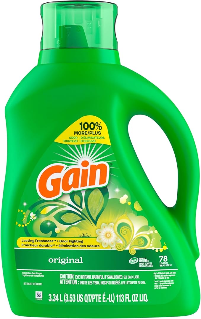Gain Liquid Laundry Washing Detergent, Original Scent 113 fl oz, 78 Loads, Lasting Freshness + Powerful Cleaning and Odor Fighting ingredients