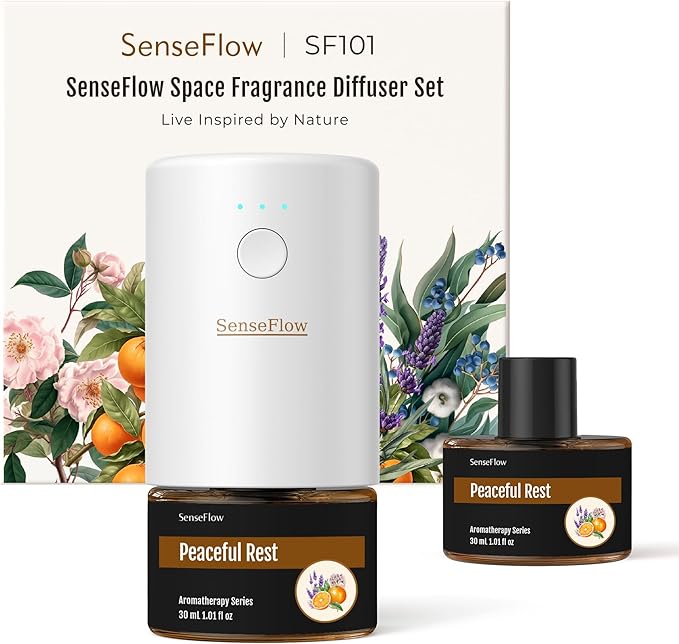 SF101 Waterless Ultrasonic Essential Oil Diffuser–100% Plant-Based,120-Day Natural Air Freshener & Aromatherapy Diffuser for Home,Hotel,Studio–Covers up to 100㎡-Peaceful Rest