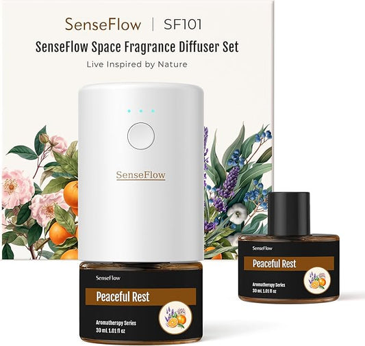 SF101 Waterless Ultrasonic Essential Oil Diffuser–100% Plant-Based,120-Day Natural Air Freshener & Aromatherapy Diffuser for Home,Hotel,Studio–Covers up to 100㎡-Peaceful Rest